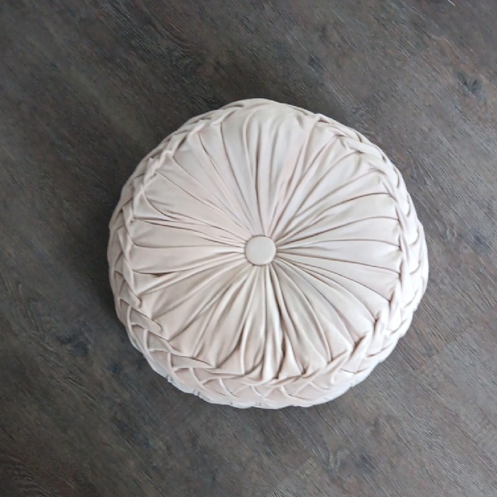 Round Tufted Decorative Pillow in Light Beige